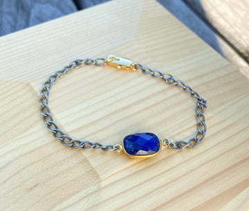 Lapis Lazuli Mixed Metals Bracelet, December Birthstone Bracelet