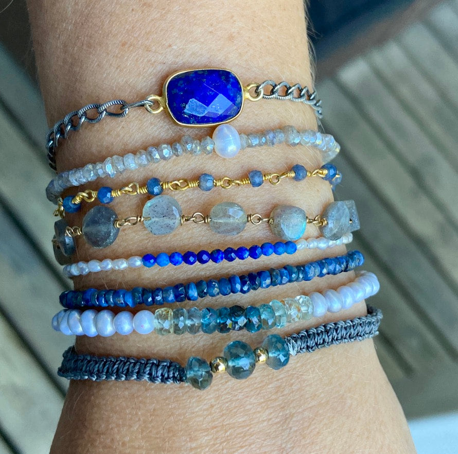 Lapis Lazuli and Freshwater Rice Pearl Bracelet, December Birthstone Bracelet