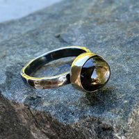 Dark Chocolate Brown Sapphire and Mixed Metals Ring, September Birthstone Ring