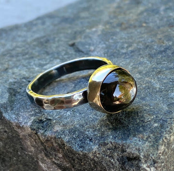 Dark Chocolate Brown Sapphire and Mixed Metals Ring, September Birthstone Ring