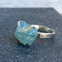 Raw Aquamarine Ring, March Birthstone Ring