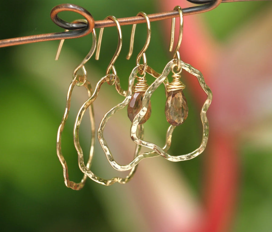 Organic Hammered Hoop Earrings with Andalusite Briolettes