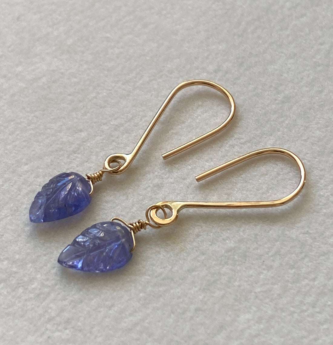 Tanzanite Carved Leaf Earrings