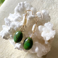 Tibetan Turquoise and Pearl Earrings, December and June Birthstone Earrings