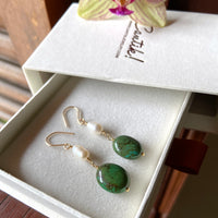 Tibetan Turquoise and Pearl Earrings, December and June Birthstone Earrings
