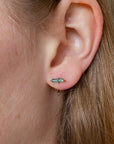 Raw Indicolite Blue/Green Tourmaline Huggie Stud Earrings, October Birthstone Earrings