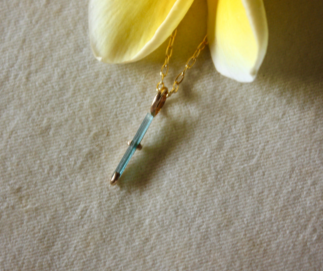 Raw Blue Tourmaline Pendant Necklace, October Birthstone Jewelry