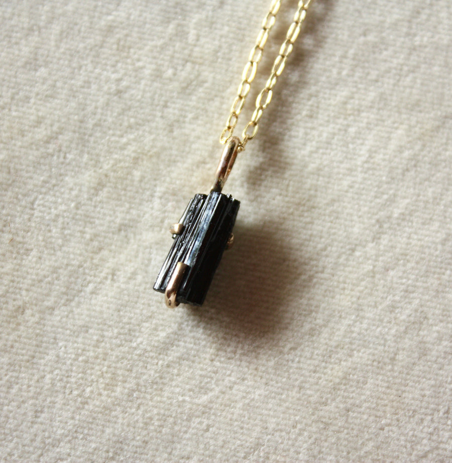 Unisex Raw Black Tourmaline Pendant Necklace, October Birthstone Jewelry