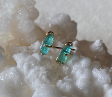 Indicolite Tourmaline Stud Earrings, October Birthstone Earrings