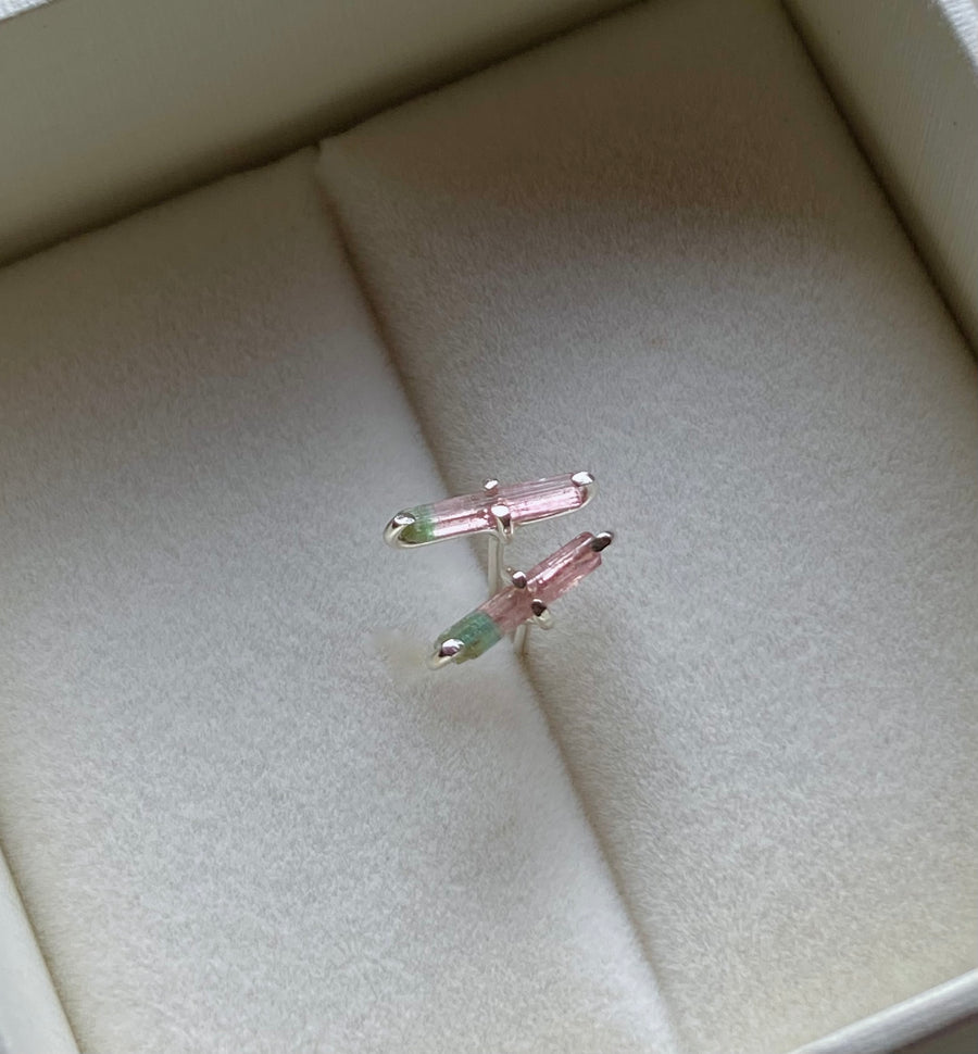 Bicolor Watermelon Tourmaline Stud Earrings, October Birthstone Earrings