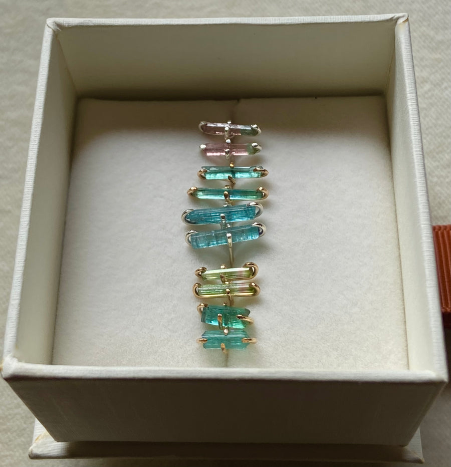Bicolor Watermelon Tourmaline Stud Earrings, October Birthstone Earrings