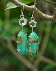 Arizona Turquoise and Brazilian Rock Quartz Long Earrings, December April Birthstone Earrings