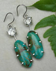 Arizona Turquoise and Brazilian Rock Quartz Long Earrings, December April Birthstone Earrings