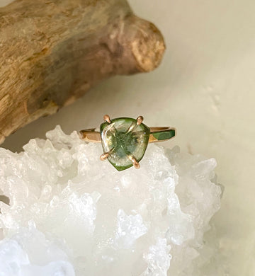 Green Watermelon Tourmaline Slice Ring, October Birthstone Ring