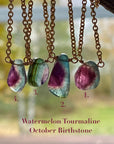 Watermelon Tourmaline Slice Pendant Necklace, October Birthstone Necklace