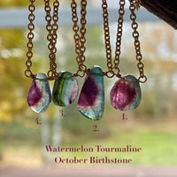 Watermelon Tourmaline Slice Pendant Necklace, October Birthstone Necklace